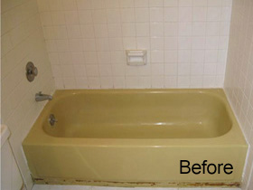 Refinished Bathtub and Tile Wall - Before