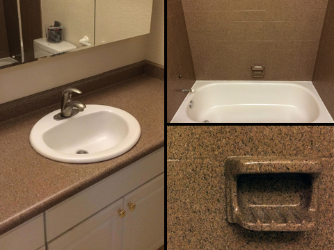 Multi-Stone Resufaced Countertop and Matching Surround with Newly Refinished Bathtub