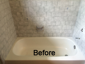 Multi-Stone Resufaced Bathtub Surround - Before