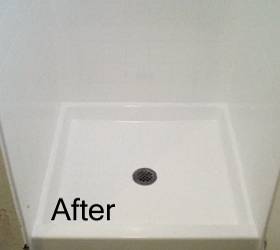 Refinished Shower Pan and Tile Wall - After