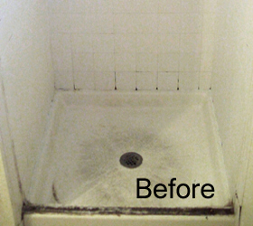 Refinished Shower Pan and Tile Wall - Before